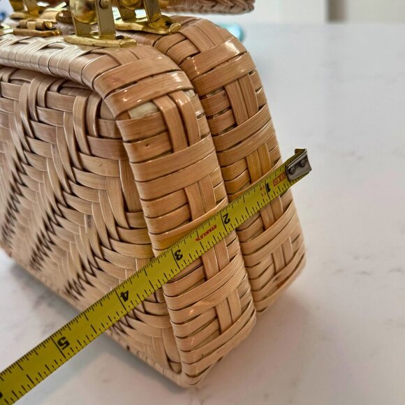 Vintage Lesco Rattan Box Handbag Top Handle Purse Hong Kong Gold Hardware - Picture 7 of 10